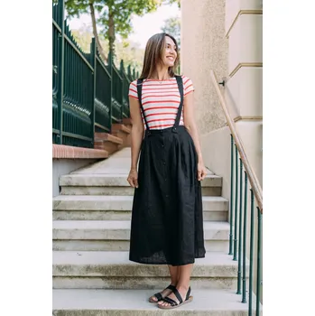 Dámská sukně Lněná midi sukně Azora s kšandami černá Velikost: XS, S kšandami: Ano