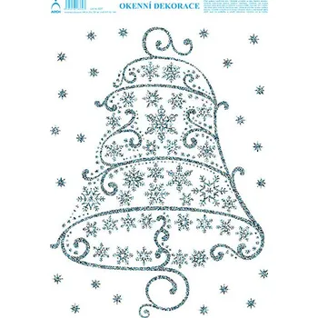 Vánoční dekorace Vánoční okenní dekorace Vánoční zvonek s glitry 25x35cm 951090