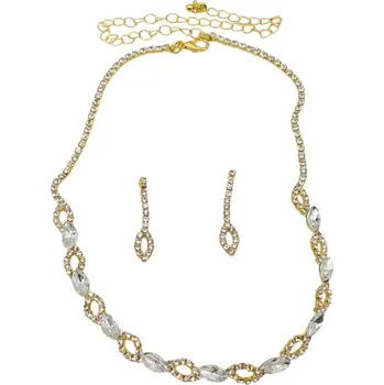 Souprava šperků Mareb Komplet šperků ve zlaté barvě s čirými kamínky - náhrdelník a náušnice