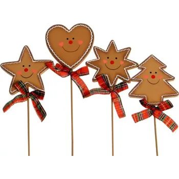 Vánoční dekorace Zápich dřevěný Perníčky mix motivů 946485