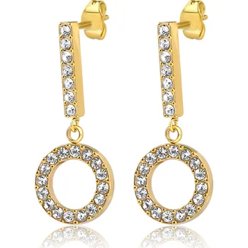 Náušnice Meucci Visací podélné náušnice kroužky s kamínky GOLD