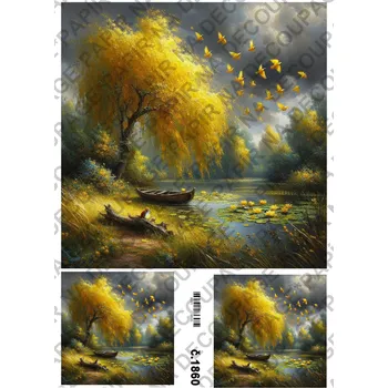 Výtvarný papír Rýžový a soft papír na decoupage - Krajinka abstrakt - KB01860 Materiál: Rýžový papír, Rozměr: A4
