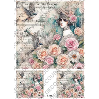Umělecký papír Rýžový a soft papír na decoupage - Vintage, žena, retro - KB01883 Materiál: Soft, Rozměr: A4