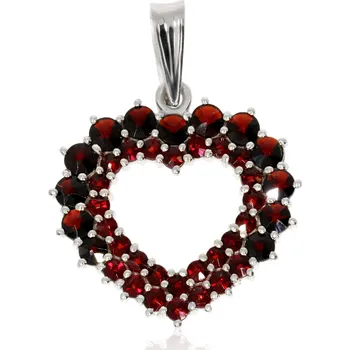 Přívěsek Granát Turnov Srdce ze stříbra České granáty