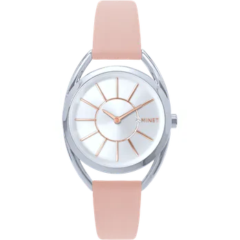 MINET Stříbrné dámské hodinky ICON SILVER s růžovým koženým řemínkem MWL5236