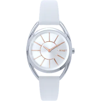 MINET Stříbrné dámské hodinky ICON SILVER s bílým koženým řemínkem MWL5237