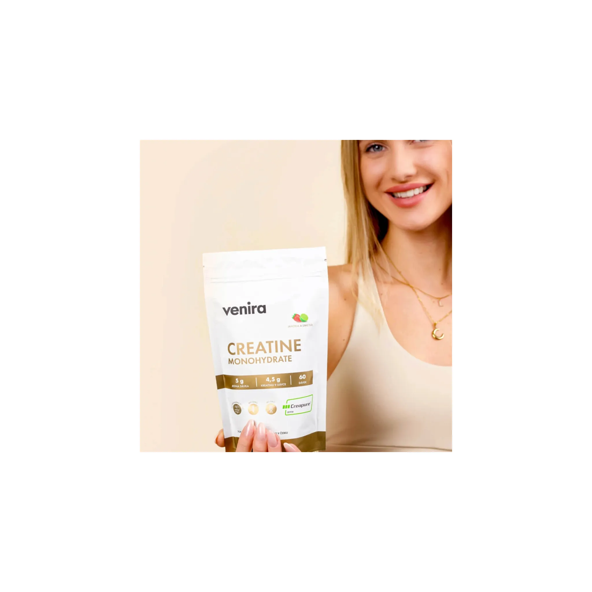 Fotografie 2 - Kreatin VENIRA Creapure kreatin monohydrát 300 g jahoda/limetka