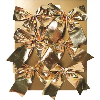 Stuha Textilní mašle na platíčku - zlatá - 8 cm - 6 ks - 18029