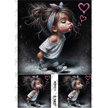 Umělecký papír Rýžový a soft papír na decoupage - Holčička - KB01827 Materiál: Soft, Rozměr: A4