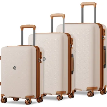 Cestovní sada tří kufrů z polypropylenu 41/76/114 L KONO - béžovo-hnědá