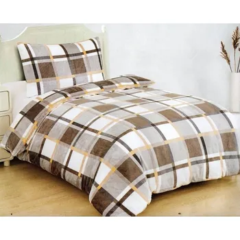 Povlečení Povlečení MICROPLYŠ - KÁRO ŠEDOBÍLOŽLUTÉ