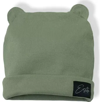 Kojenecké oblečení ESITO | Zimní žebrovaná čepice s oušky Color Sage - zelená / 36