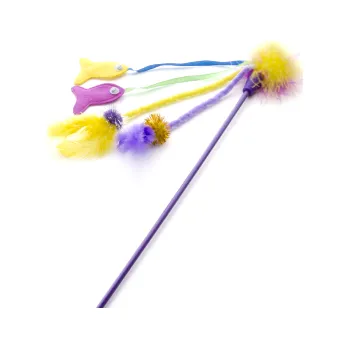 Hračka pro kočku JK škádlítko s rybami a pírkem 40 cm