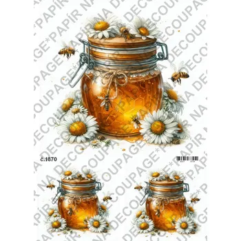 Umělecký papír Rýžový a soft papír na decoupage - Med a kopretiny - KB01870 Materiál: Soft, Rozměr: A4