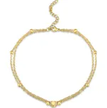 Meucci Dvojitý řetízek na nohu PEVNÉ SRDCE s kuličkami GOLD