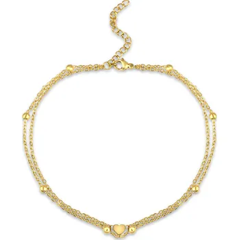 Náramek Meucci Dvojitý řetízek na nohu PEVNÉ SRDCE s kuličkami GOLD