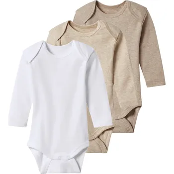 Kojenecký body lupilu® Dětské body s BIO bavlnou, 3 kusy (bílá / béžová / tmavě béžová, 62/68)