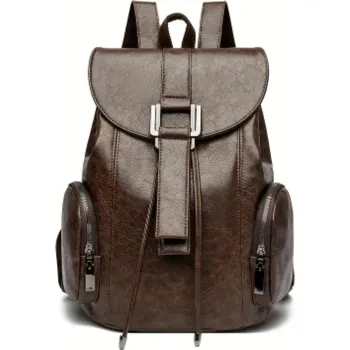 Městský batoh Dámský kožený batoh se stříbrnou sponou Barva: Tmavě hnědá
