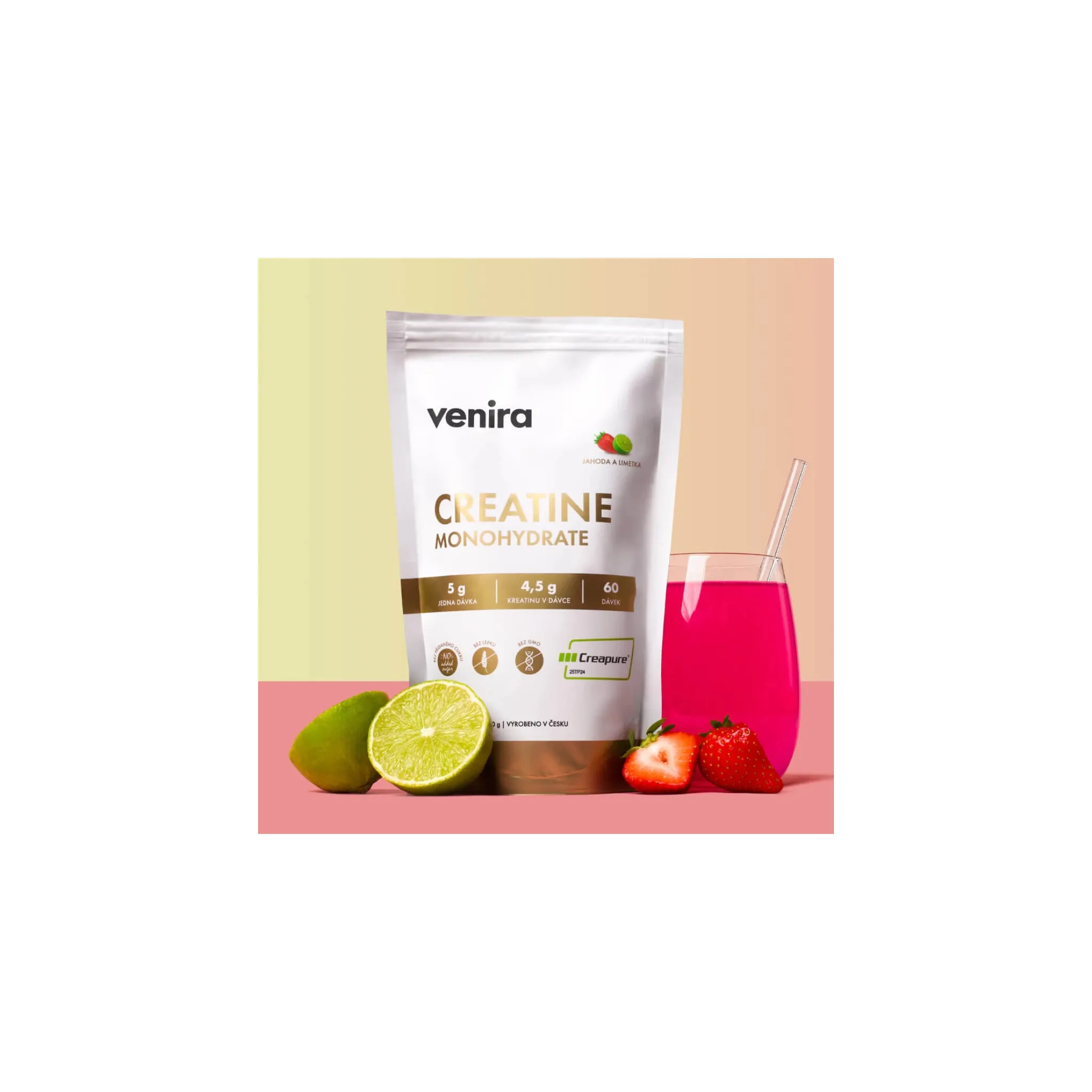 Fotografie 3 - Kreatin VENIRA Creapure kreatin monohydrát 300 g jahoda/limetka
