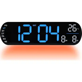 Hodiny JVD Digitální černé nástěnné hodiny s LED modrými číslicemi JVD DH5502.2 (s celoplošným podsvícením)