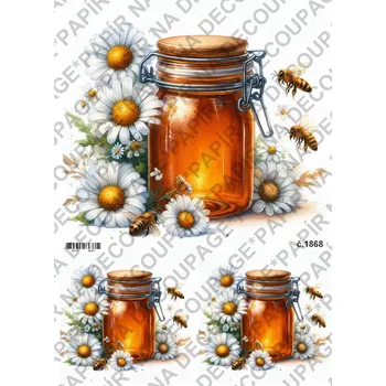 Umělecký papír Rýžový a soft papír na decoupage - Med a kopretiny - KB01868 Materiál: Soft, Rozměr: A4