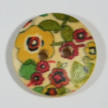 Knoflík Knoflík dřevěný, květinový vzor, průměr 23 mm