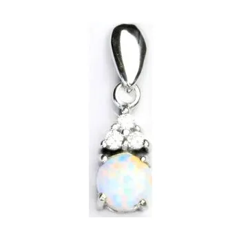 Přívěsek Stříbrný přívěsek, čiré zirkony a bílý synt. opál 6 mm - VP 126 (opál 6 mm)