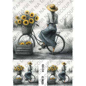 Umělecký papír Rýžový a soft papír na decoupage - Žena a slunečnice - KB01823 Materiál: Soft, Rozměr: A4