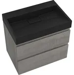 CERANO - Koupelnová skříňka Carole - betonově šedá + umyvadlo z lit. mramoru Vita - černá matná - 70x58x46 cm