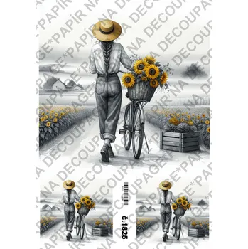 Umělecký papír Rýžový a soft papír na decoupage - Žena a slunečnice - KB01824 Materiál: Soft, Rozměr: A4