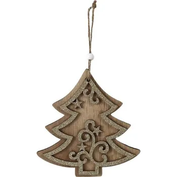 Vánoční dekorace Dekorace dřevěná závěs Stromek přírodní14x14,5cm 958644