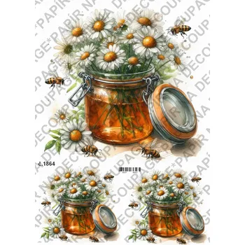 Umělecký papír Rýžový a soft papír na decoupage - Med a kopretiny - KB01864 Materiál: Soft, Rozměr: A4