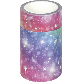 Páska lepicí papírová 2ks - duhová s hvězdami