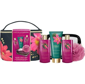Kosmetická sada Baylis & Harding Boudoire sprchový krém 300 ml + mycí gel 300 ml + tělové mléko 200 ml + mycí houba 1 ks + transparentní kosmetická taštička 1 ks + kosmetická taštička dámská 1 ks kosmetická sada