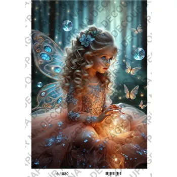 Umělecký papír Rýžový a soft papír na decoupage - Víla světluška - KB01880 Materiál: Soft, Rozměr: A4