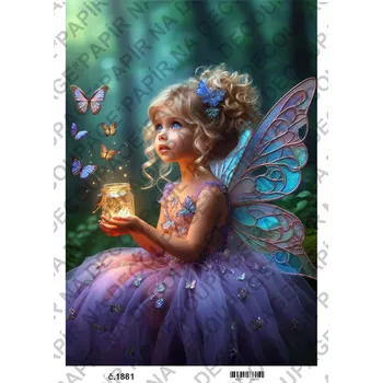 Umělecký papír Rýžový a soft papír na decoupage - Víla světluška - KB01881 Materiál: Soft, Rozměr: A4