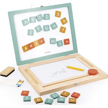 Magnetická kreslící tabulka Janod Dřevěný kufřík 4v1 s magnetickou tabulí