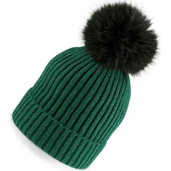 Čepice Dámská zimní čepice s bambulí - 3 zelená tmavá