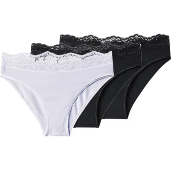 Kalhotky esmara® Dámské kalhotky s krajkou, 3 kusy (černá/bílá, S (36/38))