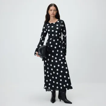 Dámské šaty Reserved - Maxi šaty s puntíky - černý - 457IM-99X - 457IM-99X-XL