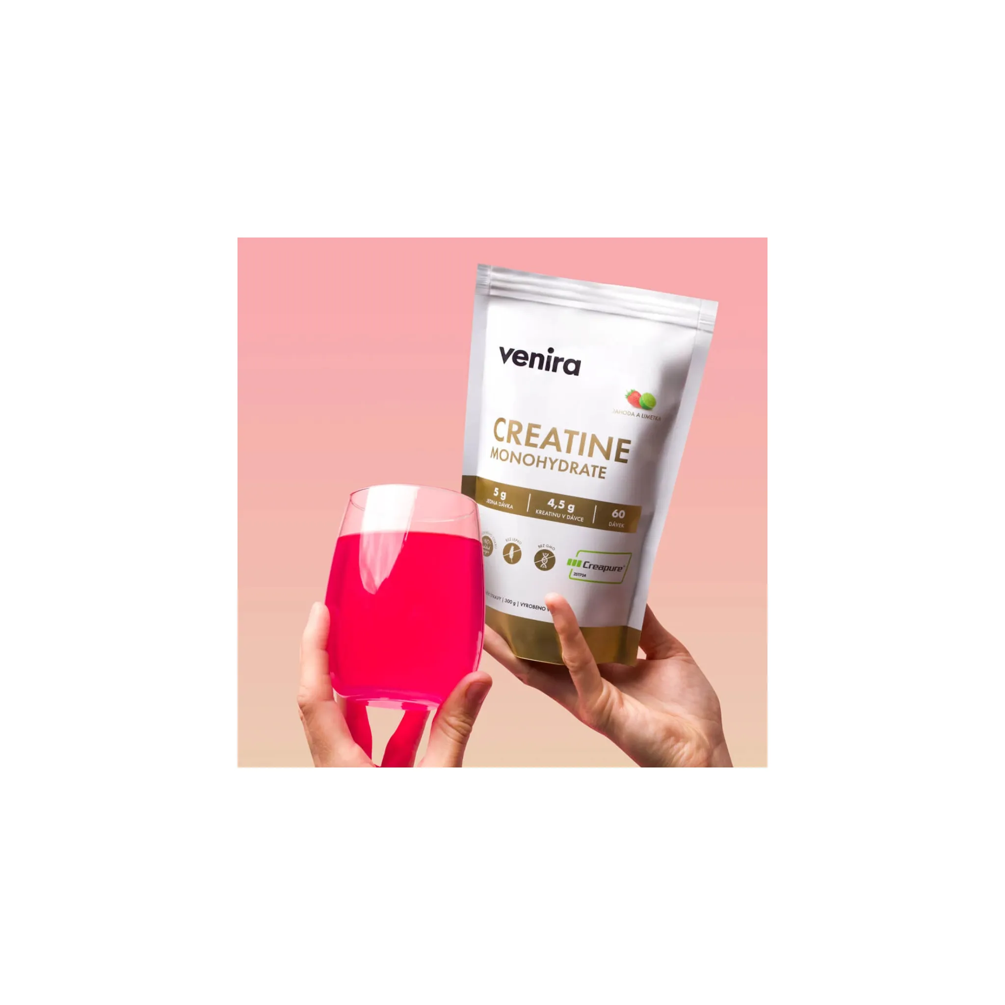 Fotografie 4 - Kreatin VENIRA Creapure kreatin monohydrát 300 g jahoda/limetka