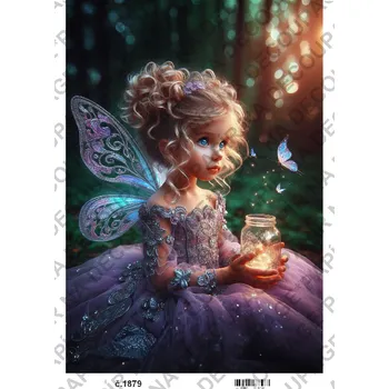 Umělecký papír Rýžový a soft papír na decoupage - Víla světluška - KB01879 Materiál: Rýžový papír, Rozměr: A4