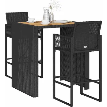 Zahradní sestava vidaXL 3dílný zahradní barový set bez podušek černý polyratan akácie