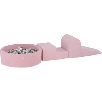 Dětské hřiště Dětské pěnové hřiště růžové + bazén s 200 kuličkami + 200 kuliček