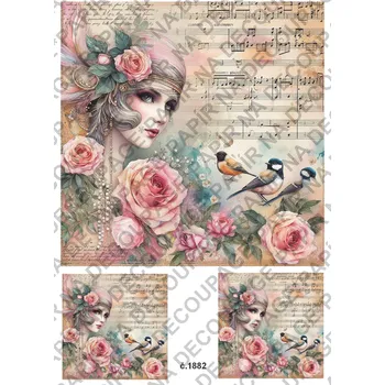 Umělecký papír Rýžový a soft papír na decoupage - Vintage, žena, retro - KB01882 Materiál: Soft, Rozměr: A4