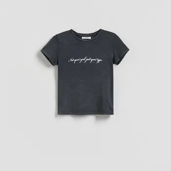 Dámské tričko Reserved - Tričko s nápisom - tmavě šedá - 386IK-90X - 386IK-90X-L