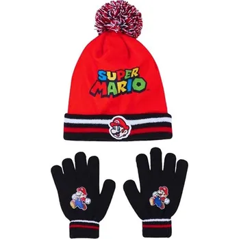 Čepice Super Mario 22 - 54884 - souprava zimní čepice a rukavice, červeno - černá, vel. 52
