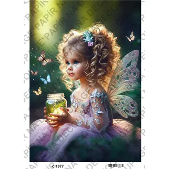 Umělecký papír Rýžový a soft papír na decoupage - Víla světluška - KB01877 Materiál: Soft, Rozměr: A4