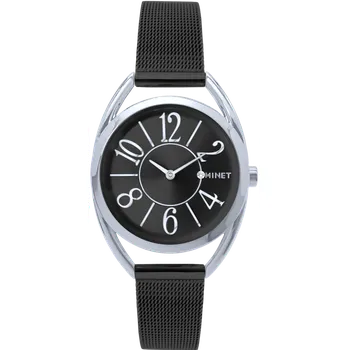 Hodinky MINET Černo-stříbrné dámské hodinky s čísly ICON BLACK s černým ocelovým řemínkem MWL5245