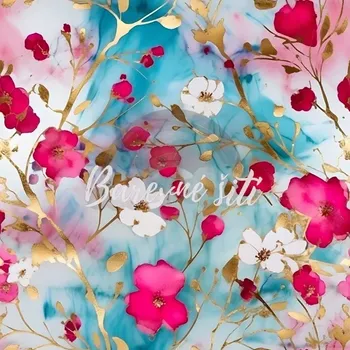 Úplet, Zlaté větvičky červenobílé květy (E) (Top kvalitní úplet Bella digitisk)